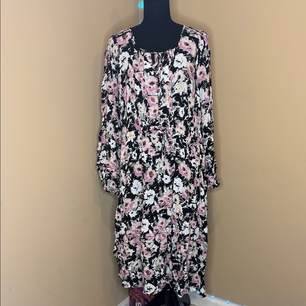 Torrid Black and Pink Floral Long Sleeve Dress